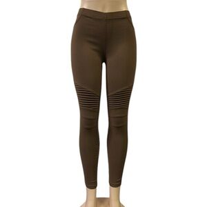 Brown Cotton Blend Moto Pull On Leggings with Pockets Pants Womens Small Medium